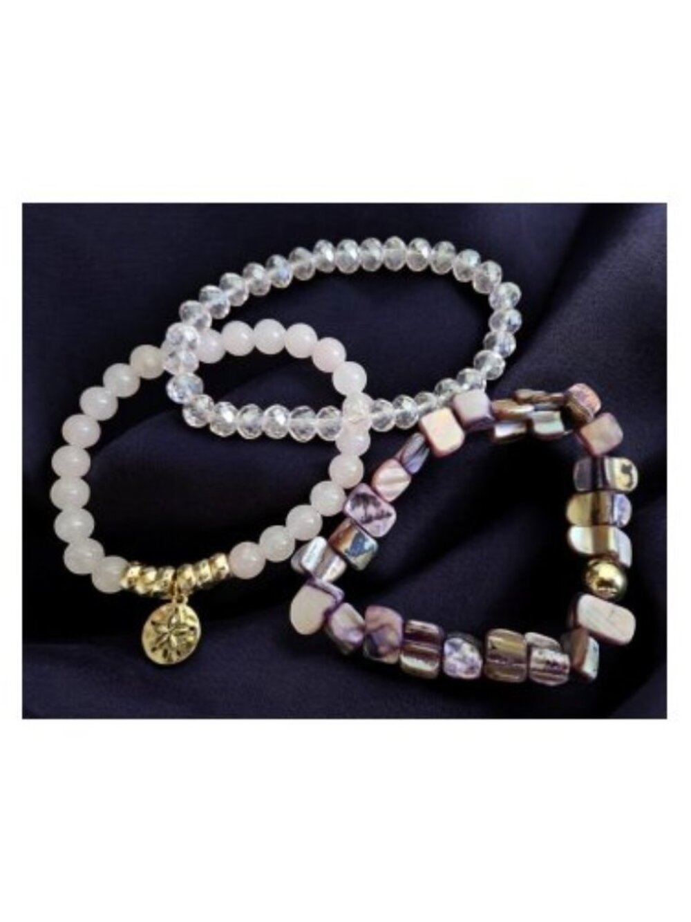 AVON Pink Beaded Stretch 3 Bracelet Set Goldtone Starfish Charm